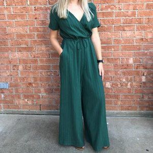 Green Woven Wide Leg Jumpsuit